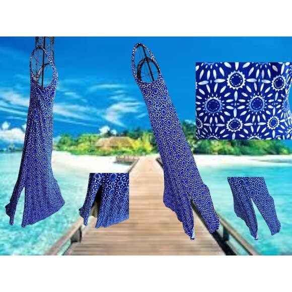 SO Maxi Dress Girls Sz M Blue White Floral Sleeveless Strappy Front Side Slits - Picture 8 of 12